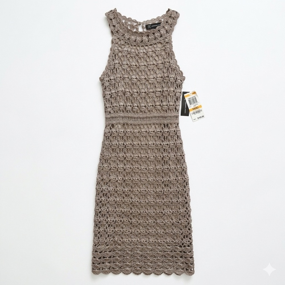 🤩✨ INC Metallic Crochet Maxi Sheath Dress Small Cement Gray NWT